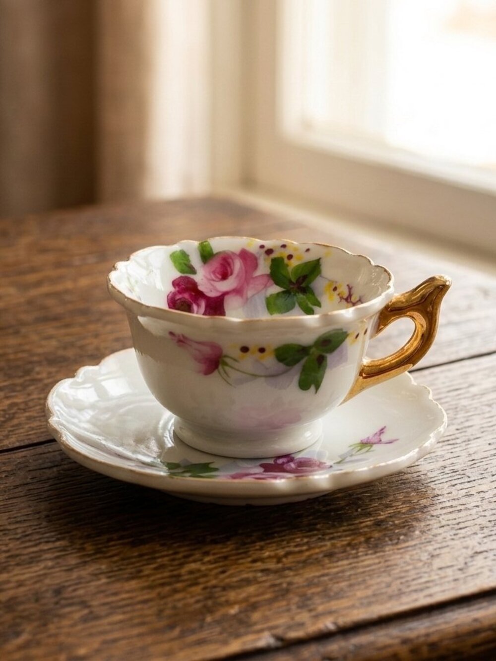 Vintage Miniature Japanese Hand Painted Cup & Saucer Set Cottage Dollhouse Tea